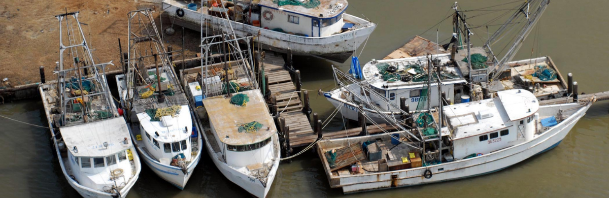 Damaged boats are seen in this aerial photograph at a boatyard on the Bolivar Peninsula in Galveston, Texas.