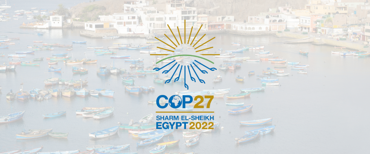 Image of boats on water with COP27 logo on top.