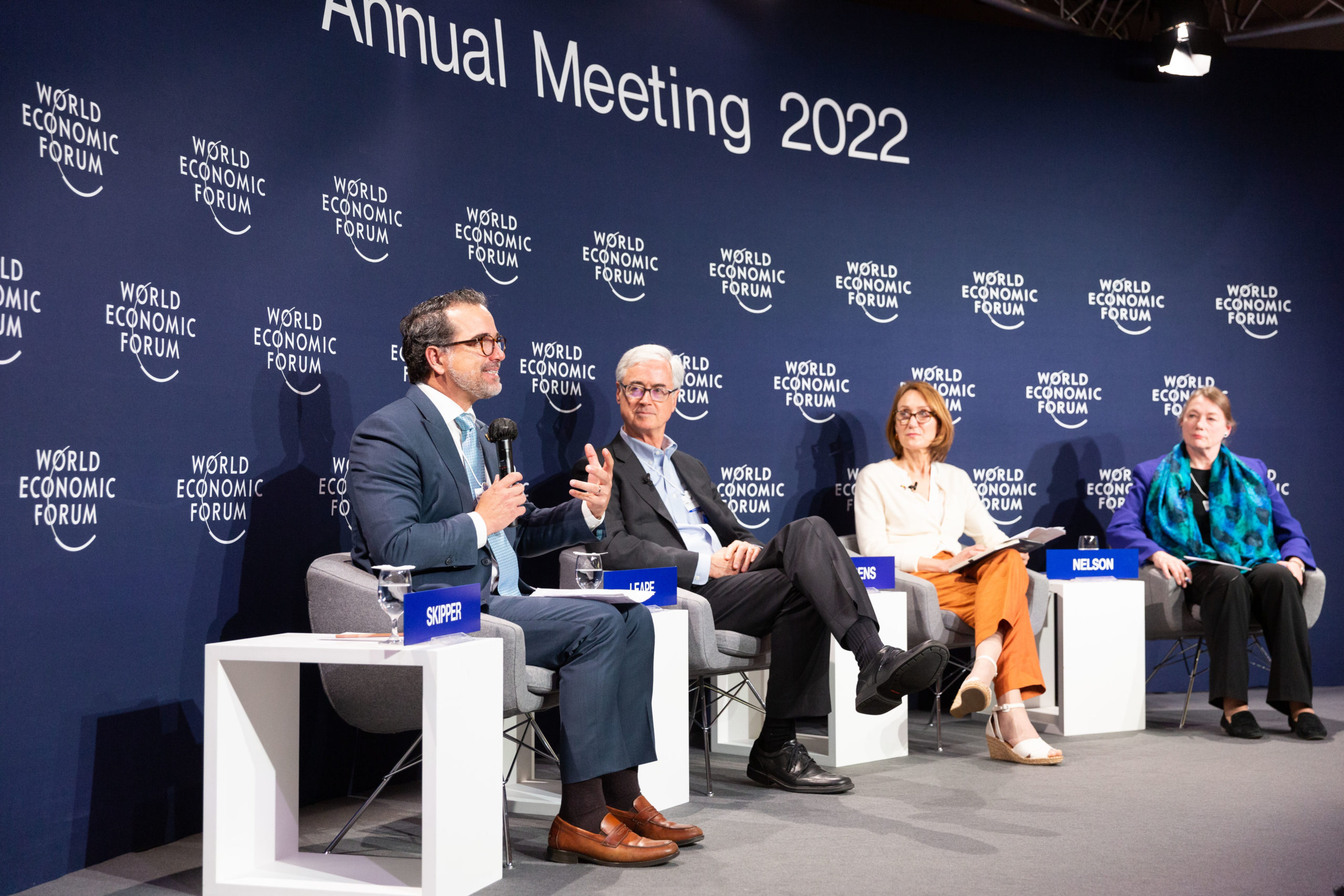 World Economic Forum Panel consisting of Elizabeth Cousens, Jim Leape, Jane Nelson and Magdalena Skipper.
